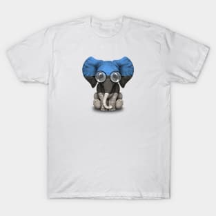 Baby Elephant with Glasses and Estonian Flag T-Shirt